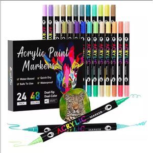 Linmoua 48 Colors Water-Based Brush Tip Markers 24 Pack Art Pens Safe Odorless